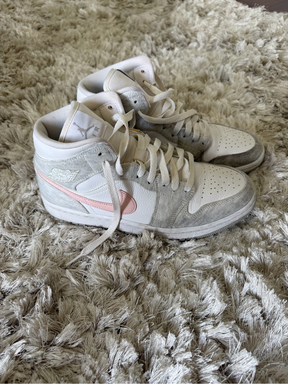 Jordan High-Top Sneakers in White, Light Gray & Pale Pink